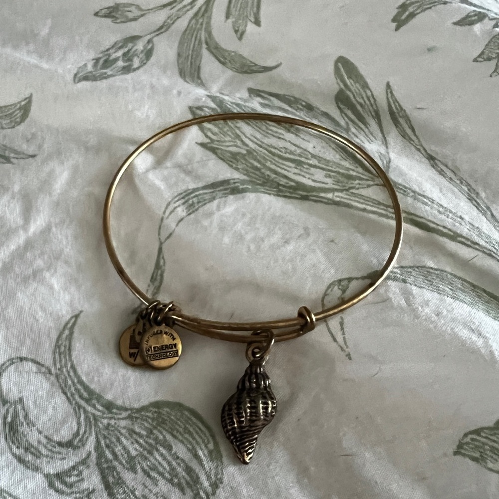 Gold Alex and Ani Bangle Bracelet with Spiral Shell Charm